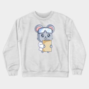 Cute mouse scientist with clipboard cartoon Crewneck Sweatshirt